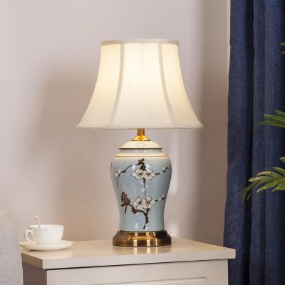 China Hot Sale Modern Classic Designs Antique Brass Ceramic Porcelain Led Table Lamp With Shade For Living Room Hotel Office for sale