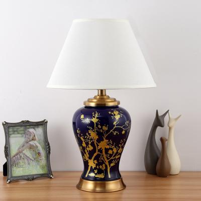 China Vintage Modern American Cylindrical Porcelain Base LED Antique Black Ceramic Bedside Table Lamp for sale