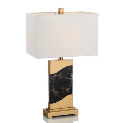 China Modern Indoor Modern Hotel Home Bedside Polished Metal Combined With Black Marble Table Lamp Desk Lamp for sale