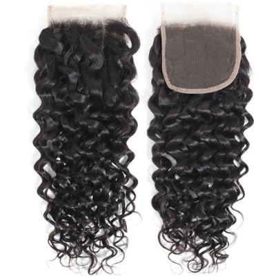 China Hot Swiss Hair Beauty 4x4 Water Wave Lace Front Virgin Hair Swiss Lace Frontal Closure Hair Band for sale