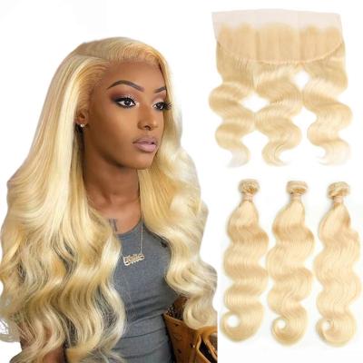 China Body Wave Body Wave 613 Bundles With Frontal Blonde Brazilian Hair Lace Frontal Closure With Bundles 613 3 Bundles With 13x4 Headband for sale