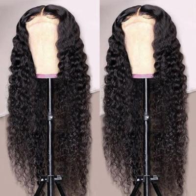 China Dropshipping Wholesale Remy Mink Brazilian Human Hair Deep Wave Natural Black Lace Front Wigs For Women for sale