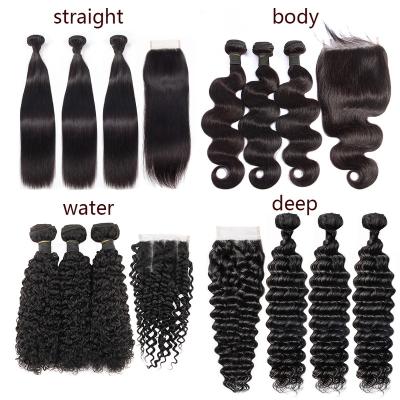 China Free Sample 100% Raw Brazilian Virgin Hair Virgin Human Hair Vendors Bundles With Closure 100% Unprocessed Hair Extensions Cuticle Aligned Hair for sale