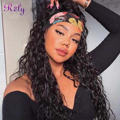 China Top Wig Remy Hair Natural Scarf Water Wave Hair Band Wigs For Women Color Brazilian Curly Glueless Headbands Wig for sale