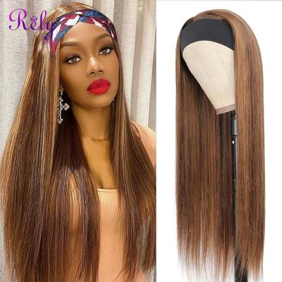 China Straight COUNT Ombre Headband Wig P4/30 Glueless Straight Hair Wigs No Lace Wrap Brazilian Remy 26inch Plug In Red Brown Headband Wigs for sale