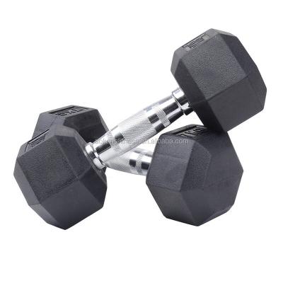 China Durable 5-140 Pounds Rubber Coated Hex Dumbbell for sale