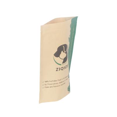 China Recyclable Custom Resealable Kraft Paper Pouch Stand Up Ziplcok Plastic Packaging Bags For Dog Cat Treats Food for sale