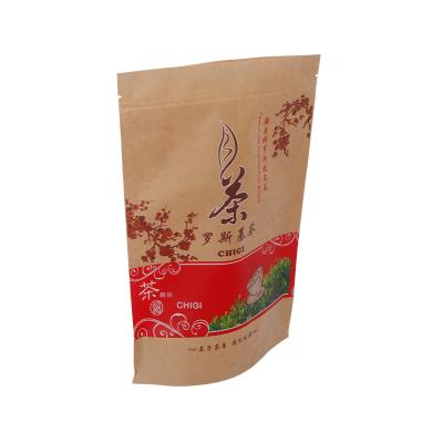 China Custom Resealable Zipper Recyclable Moisture Proof Stand Up Pouch Tea Kraft Paper Food Packaging Tea Bags Pouch for sale