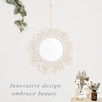 China Europe cotton woven gift creative home boho wall hanging decorative macrame mirror for sale