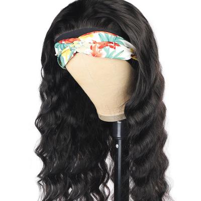 China LOOSE WAVE DEEP 180% Brazilian Human Hair Wigs 200% Machine Made Wig With Baby Hair Headband Loose Deep Wig for sale