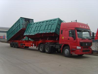 China Double aluminum dump linked  trailers Front Side Tipping & Rear Back for 100 Tons Capacity for sale