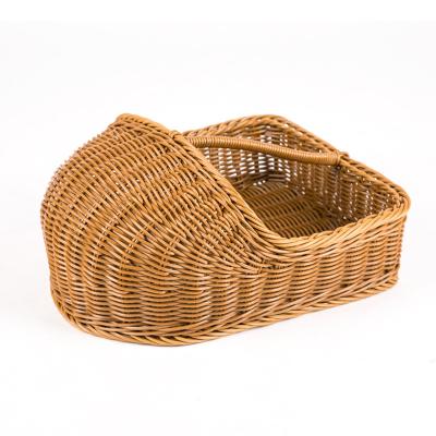 China Sustainable Wholesale Hand - Woven Artificial PP Rattan Basket Hotel Restaurant Rattan Shoe Basket for sale