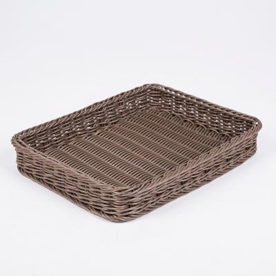 China Home Viable Food Square Fruit Basket Bread Basket Artificial PP Rattan Storage Basket for sale