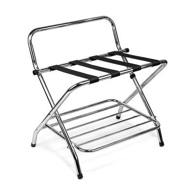 China 100% Eco-friendly Metal Luggage Rack Double Layer Foldable Stainless Steel Hotel Sturdy Luggage Racks for sale