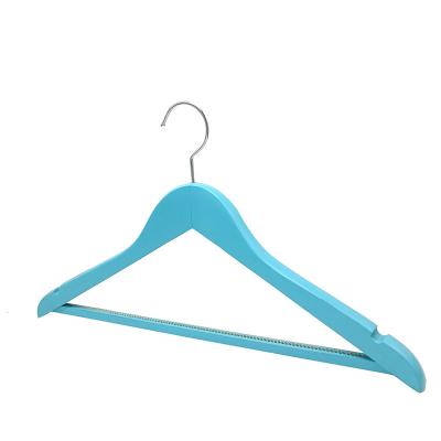 China 2023 New Antique Coat Hanger Fashion Hotel Clothing Store Blue Round Hang Non-slip Wooden Hanger for sale