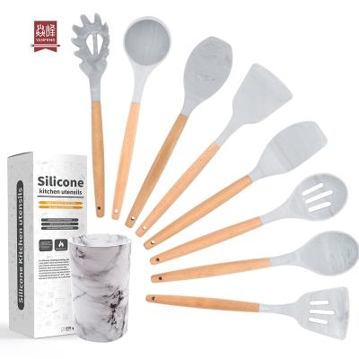 Cina 2021 Viable 9 Piece Silicone Hot Selling Utensil Set Kitchen Wares Set Cooking Tools Utensil Set Kitchen Instrument Camping Cookware in vendita