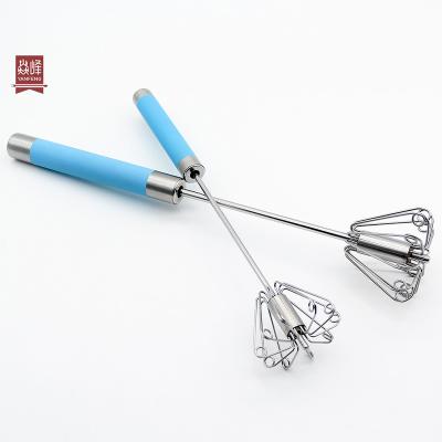 China Hot Selling Stainless Steel Semi-automatic Hand Egg Beaters Viable Viable and Cream Mixer Manual Self Turning Egg Beater for sale