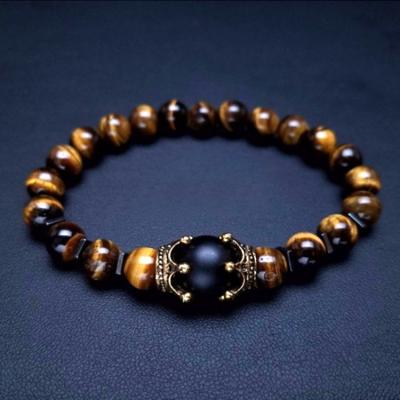 China New Vintage Charm Men's Bracelet Fashion Alloy Crown Luxury Stone Beads Bracelet for sale