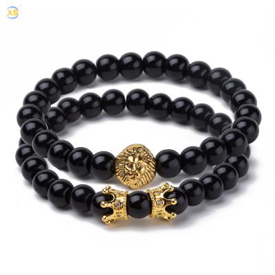 China Hot Selling Natural Stone Bracelet Lion Head Bracelet 8mm Vintage Amazon Crown Set Bracelet for sale