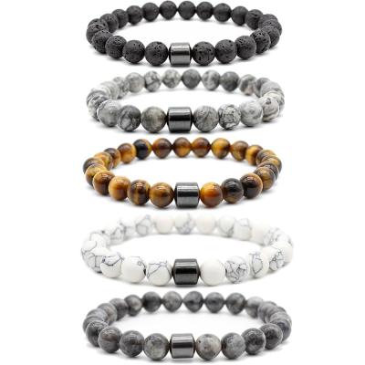 China Hot Selling Lava Beads 8mm Mens Natural Stone Bracelets Vintage Amazon Volcanic Bracelet for sale