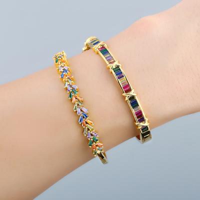 China European female original colorful geometric personality Zircon color style open bangle bracelet for sale