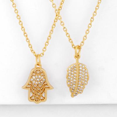 China FASHIONABLE hip-hop Diamond Set Palm Pendant Necklace with gold leaf necklace for sale