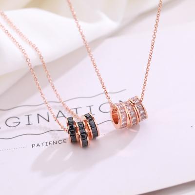 China NEW FASHIONABLE style titanium wholesale three-ring square diamond steel gold steel inlaid simple female simple rose necklace for sale