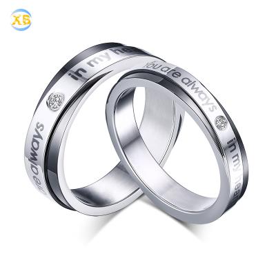 China Hot Selling One Ebay Zircon Fashion Stone Silver Stainless Steel Couple Rings for sale