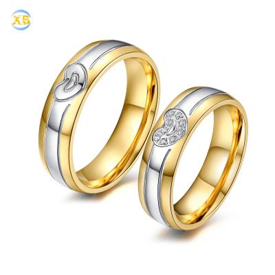 China Fashion Heart 18k Gold Diamond Stainless Steel Love Couple Rings for sale