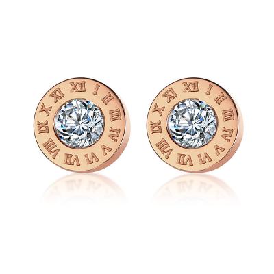 China Office/Career Japan and Stainless Steel Simple Roman Numeral Zircon Earrings Gold Rose Gold Ladies Earrings Wholesale from South Korea for sale