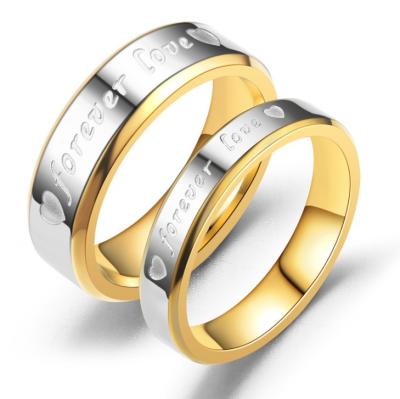 China CLASSIC Wholesale Gold And Silver Stainless Steel Zircon Forever Love Couple Rings for sale