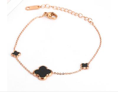 China CLASSIC Black Epoxy Clover Bracelet Girl Titanium Steel 18k Rose Gold Clover Bracelet Jewelry for sale