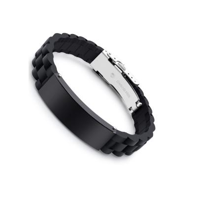 China Fashionable European and American and American Stainless Steel Bracelet Lettering Shiny Black Bracelet Silicone Accessories Men for sale