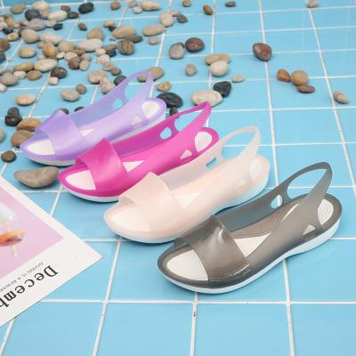 China Jelly Shoes Woman Casual Beach Summer 2020 New Fashion Women's Colorful Flat Sandals Peep Toe Non-slip Plastic Slipper for sale