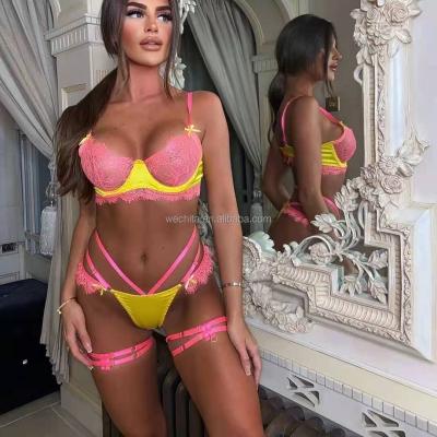 China Custom Made Sexy Women Lingerie Mature Women With Bra Sexy Panties Thigh Leg Strap Women Lingerie Underwear Sheer Lace for sale