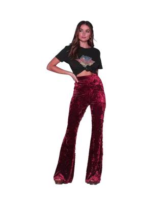 China Anti-wrinkle high waist red pants off velvet fabric women's wide leg pants fast shipping 2021 ROCKET casual pants loose 100% organic cotton for sale