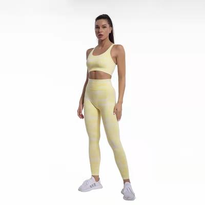 China 2021 Sports Workout Fitness Logo Suit Yoga Breathable Customized Jogging Bra Yellow Seamless Pants for sale