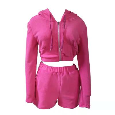 China Anti-wrinkle 2021 winter best-selling high quality hoodies and hoodies open zipper hooded shorts suit casual women's sweater and hoodies set for sale