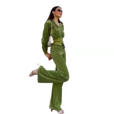 China 2021 Hot Selling Velvet Suit High Waist Women's Wide-Legged Full Face Zipper Velvet Pants Breathable Winter Sportswear Suit for sale