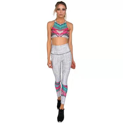 China High-waisted Peach Breathable Hip Set Camisole Pants Jogging Clothes Popular Yoga Suit Digital Printing Women's Nylon Spandex 85% 15% for sale