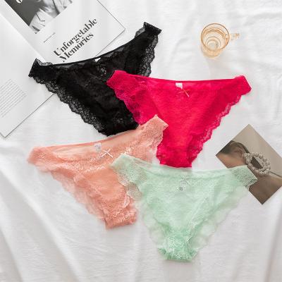 China Customized Breathable Sexy Low Waist Underwear Women Lace Sheer Panties Women Briefs Ultra Slim Hippie Mesh Female Breathable Lingerie for sale