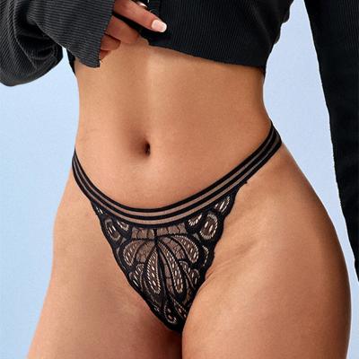 China Breathable Customized Female Lace Bikini Panties Women Underwear Low Rise Sexy Floral Sheer Briefs Cut Out Brazilian Sheer Panties for sale