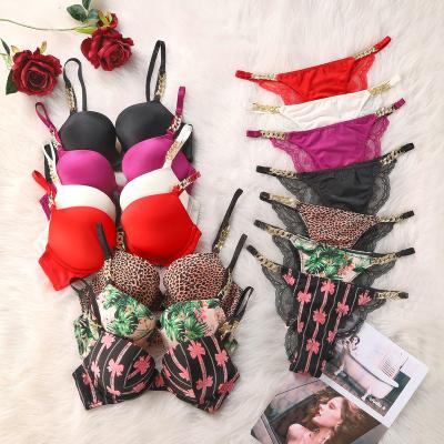 China Customized 2023 Victory Secreted Underwear Bra Set 2pcs Breathable Women Girls Printed Sexy Pump Bralette Bikini Underwear for sale