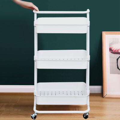 China Kitchen Multi-layer Bedroom Rack 3-Shelf Storage Rack Trolley Beauty Salon Trolley Floor Storage Removable Rack for sale