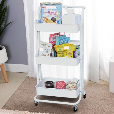 China Modern 3-Shelf Modern Trolley Storage Rack Multi-Layer Dish Drying Rack Bedroom Storage Mobile Kitchen Rack Plastic Multifunctional White for sale