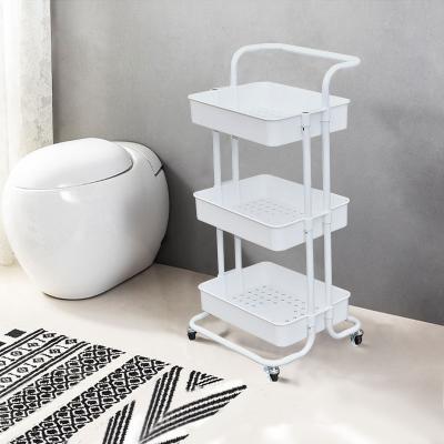 China 3 Tier Metal Rolling Utility Cart Sustainable Rolls Bathroom Kitchen Storage Cart Kitchen Shelf Organizer for sale