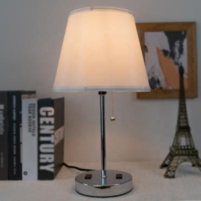 China USB Fabric Table Lamp Double Dimmed Light Gray Three Hose Metal Base Fabric Desk Lamp Chrome For Bedroom for sale