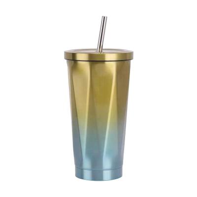 China Viable Irregular Portable Water Cup Diamond Coffee Cup Stainless Steel Gradient Straw Mug for sale