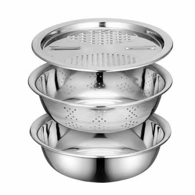 China Stainless steel basin, viable drain basket, rice screen, for cooking vegetables or washing fruit for sale