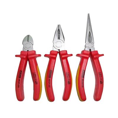 China Professional VDE TPR Handle CRV Steel 3pcs Cutting Pliers Multi Function Wire Cutter Tool Cutting and Stripping Set for sale